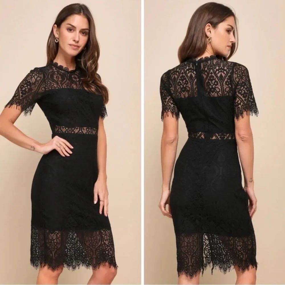 LULU’S | Remarkable Black Lace Knee Length Sheath Dress Women’s Size X-Small